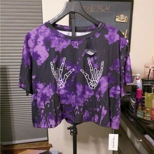 Avanova Purple Tie Dye Skeleton Hands Crop Top - 3X NWT